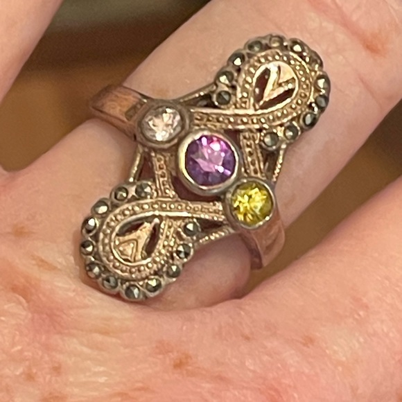 Lovely oval Marcasite gemstone sterling ring - Picture 5 of 9